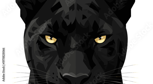 Close up black panther face with yellow eyes.