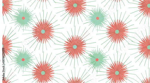 Set of Geometric Vector Illustrations Featuring Abstract Flower Patterns with Colorful Petals and Radiating Lines in Soft Pastel Tone