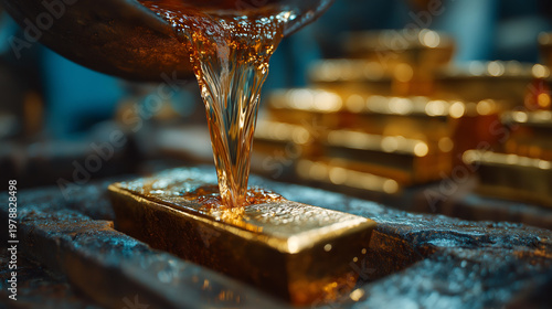 Pouring molten gold onto a gold bar