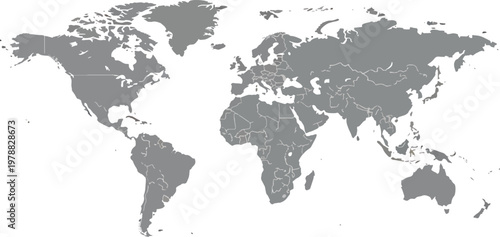 Gray world map with country borders on transparent background for global navigation and geography  educational and travel purposes