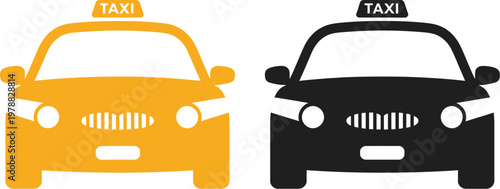 Taxi service icon set, vector illustration of taxi car signs taxicab symbols and ride booking icons for transportation service and mobile app design.