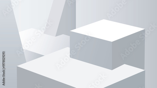3D Abstract White Podium and Geometric Cube Platform Vector