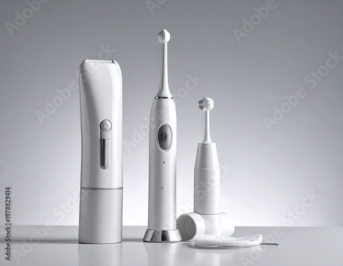 Modern Dental Hygiene Tools - Electric Toothbrush, Water Flosser, and Accessories.
