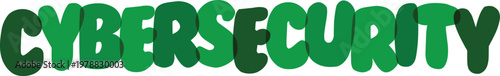 Cybersecurity concept lettering design with green gradient colors on transparent background.