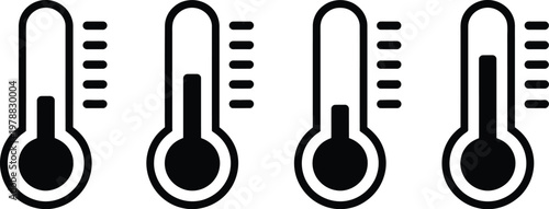 Temperature icon set, modern vector icons featuring thermometer symbols temperature scale hot and cold indicators for weather and environmental design.