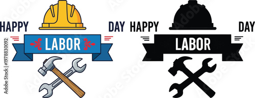 Labor day celebration tools and patriotic banners for workers' appreciation