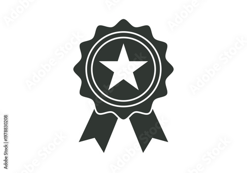 Medalla de premio con estrella central y cintas de reconocimiento en color gris oscuro