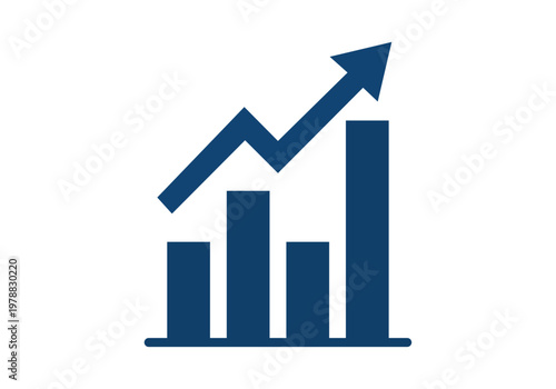 Gráfico de barras azul con flecha ascendente que simboliza éxito y crecimiento empresarial