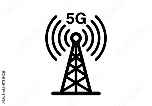 Icono de torre de telecomunicaciones con tecnología 5g y ondas de señal 