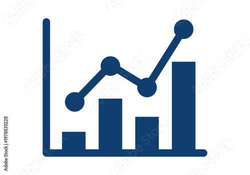 Gráfico de barras y línea ascendente de color azul para análisis de crecimiento financiero