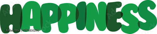 Green happiness lettering on transparent background representing joy and well-being.