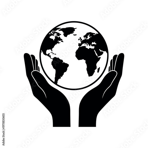Hands Cupping the Earth Silhouette illustration vector