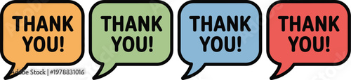 Thank you speech bubble icon set, vector collection of thank you symbols banners and speech bubbles for gratitude message communication and design.