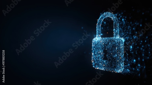 Stunning photo of digital padlock for computing system on dark blue background, cyber security technology for fraud prevention and privacy data network protection concept.