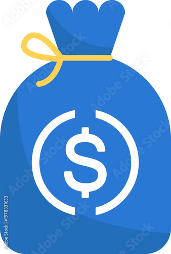 Blue Money Bag Icon with Dollar Sign Symbol for Finance and Investment
