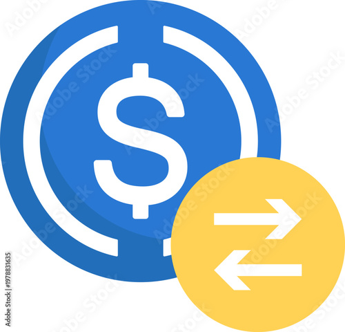 Currency Exchange and Money Transfer Icon with Dollar Coin Symbol