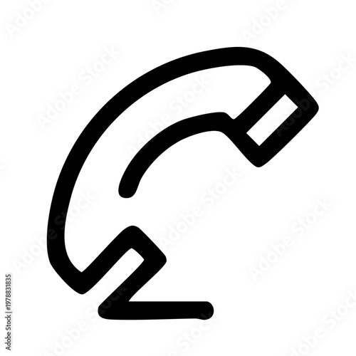 A simple black icon of a telephone handset on a white background