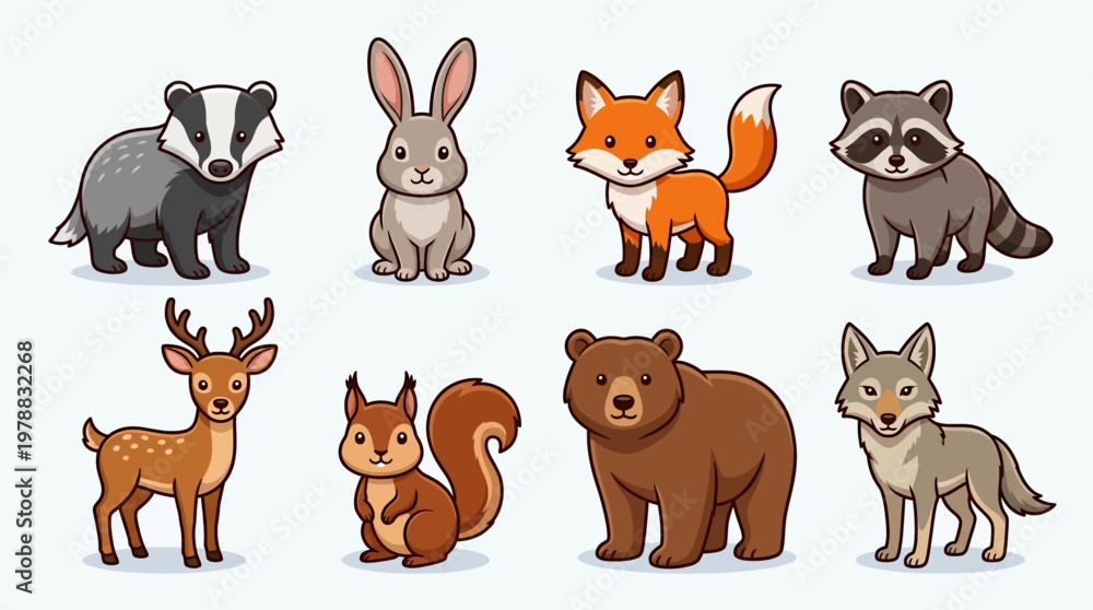 Obraz premium Whimsical cartoon animals in a playful and diverse lineup of eight characters