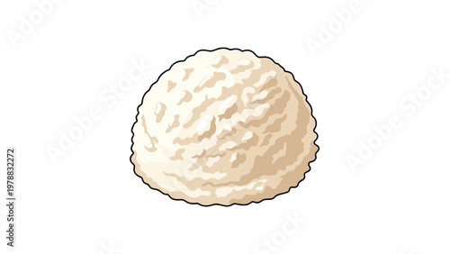 Stylized illustration of a single scoop of creamy vanilla ice cream with a textured surface isolated on a plain white background.