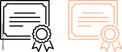 A graphic illustration of two certificates with ribbons on a white background