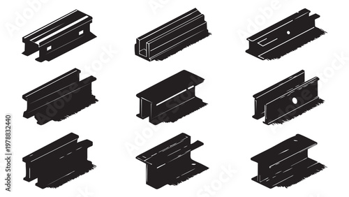 Structural Steel Beam and Metal Profile Silhouette Icon Set