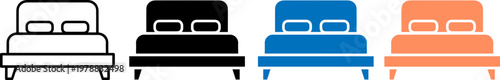 A collection of colorful bed icons in different styles and colors on a white background