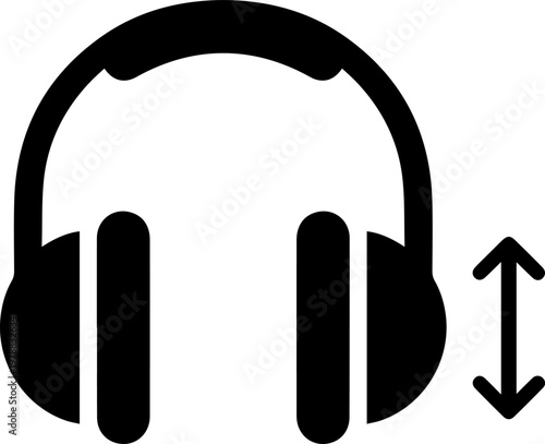 A simple black icon of adjustable headphones on a white background