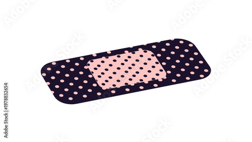 Stylized illustration of a dark purple or black adhesive bandage with a pink polka-dot pattern isolated on a white background.