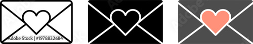 A set of three envelope icons with heart symbols, representing love and affection in digital communication.