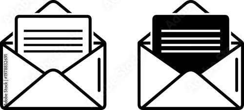 A simple illustration of two envelopes with letters inside on a white background