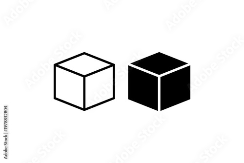 3d geometric cube and hexagon outline on white background.