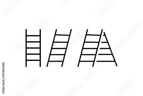 Four simple illustrations of classic vertical ladders in black.