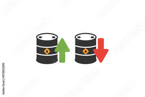 Oil price fluctuation: rising and falling trends depicted with directional arrows.
