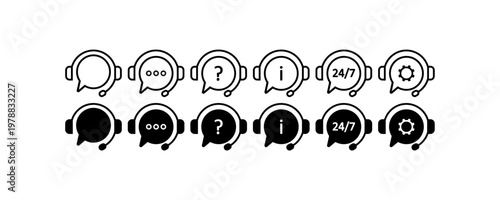 Customer service icons: chat, faq, information, support, settings.