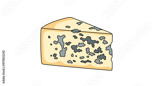 Wedge of creamy blue cheese featuring characteristic dark mold veins, perfect for gourmet food presentations and appetizer menu designs.