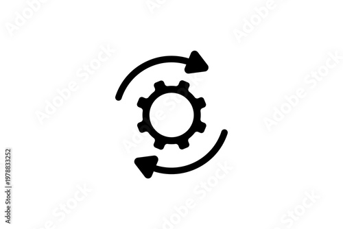 Gear with circular arrows icon indicating process flow or system cycle.