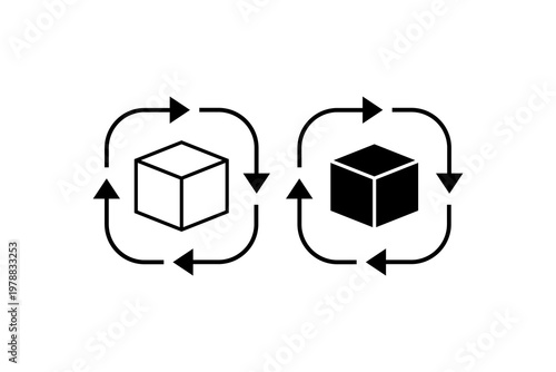 3d cube conversion diagram with arrows indicating rotation and transformation.