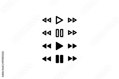 Audio media control icon set featuring play, pause, and skip symbols.