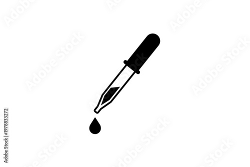 Dropper icon with ink drop depicting precision and simplicity in monochrome design.