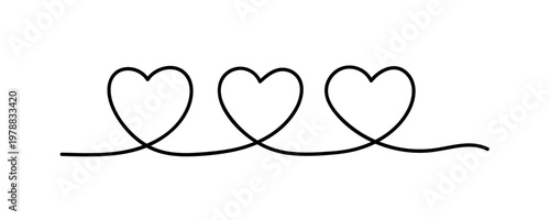 Continuous line drawing of three interconnected hearts.