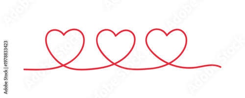Three interconnected red hearts in continuous line design.