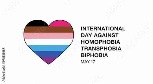 Vector heart symbol with pride flag colors for International Day Against Homophobia Transphobia Biphobia. Vector graphic for awareness campaigns and LGBTQ+ support events.