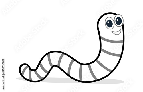 black worm, flat style. Earthworm is a cartoon character. vector Isolated illustration Worm on white background.