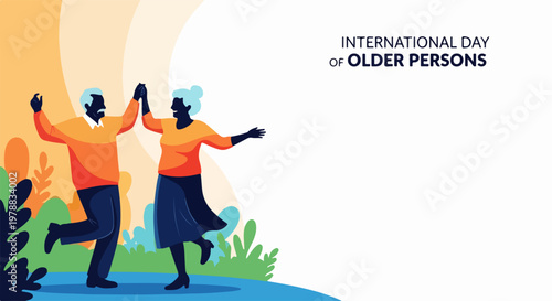 International Day of Older Persons vector illustration celebrating active seniors dancing joyfully. International Day of Older Persons concept for awareness campaigns and community events.