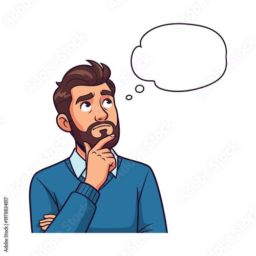 Thoughtful man pondering with a speech bubble above his head