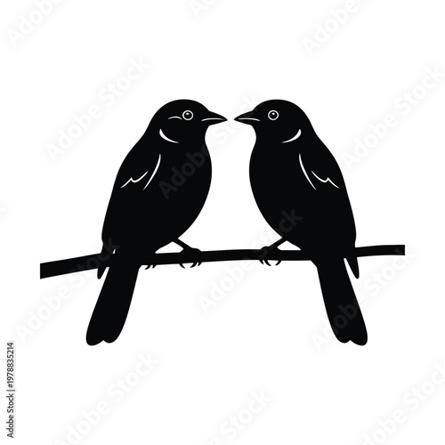 Two birds perched closely on a branch in a tender moment together
