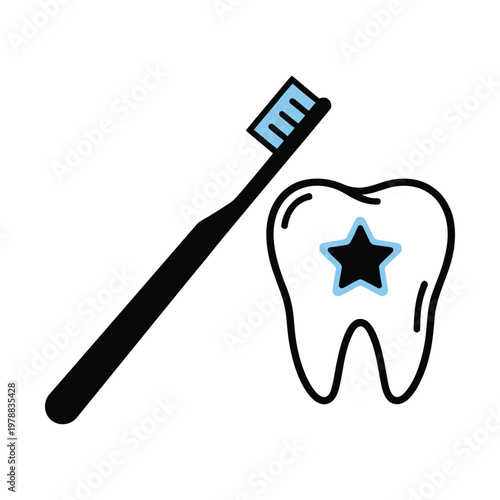 A toothbrush cleaning a star-marked tooth for better dental hygiene