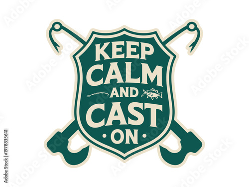 Fishing hooks design incorporates a shield symbol for recreational outdoor sports.