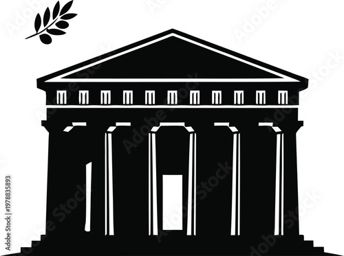 Classic neoclassical architectural structure with grand columns and triangular pediment isolated on white background, Vector