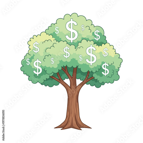 A tree with dollar signs symbolizing wealth and financial growth.